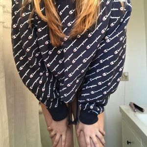 Cropped blue champion logo sweatshirt & shorts